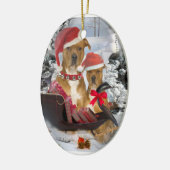 Pitbull mit Sankt Pferdeschlitten Verzierung Keramik Ornament (Links)