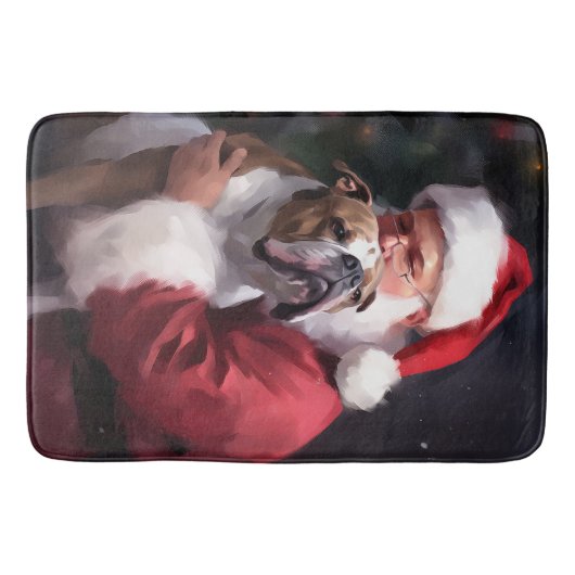 Pitbull mit Weihnachtsmann Weihnachten Badematte (Vorderseite)