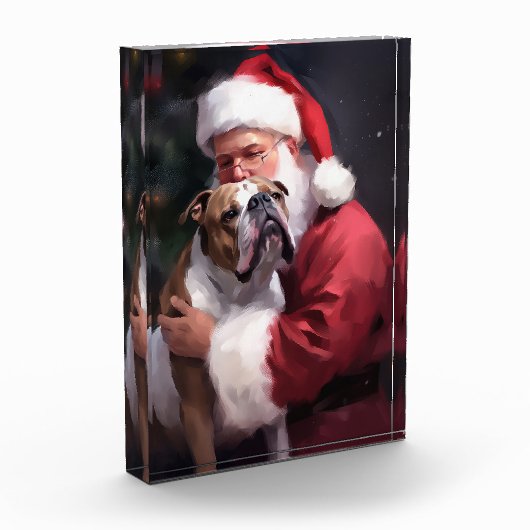 Pitbull mit Weihnachtsmann Weihnachten Fotoblock (Links)