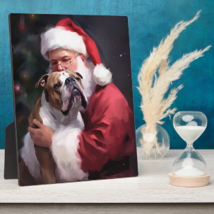 Pitbull mit Weihnachtsmann Weihnachten Fotoplatte