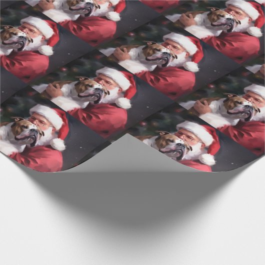 Pitbull mit Weihnachtsmann Weihnachten Geschenkpapier (Ecke)