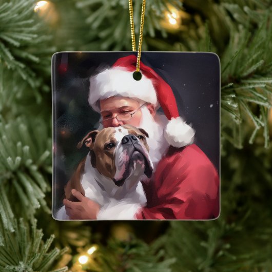 Pitbull mit Weihnachtsmann Weihnachten Keramikornament (Baum)
