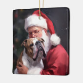 Pitbull mit Weihnachtsmann Weihnachten Keramikornament (Links)
