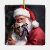 Pitbull mit Weihnachtsmann Weihnachten Keramikornament (Vorderseite)