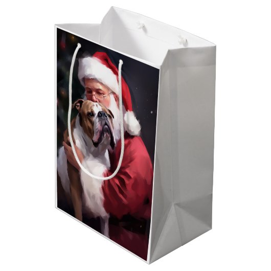 Pitbull mit Weihnachtsmann Weihnachten Mittlere Geschenktüte (Rückseite Schrägansicht)