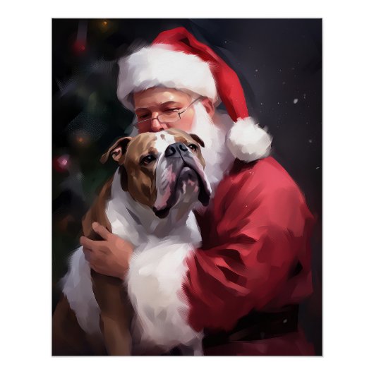 Pitbull mit Weihnachtsmann Weihnachten Poster (Vorderseite)