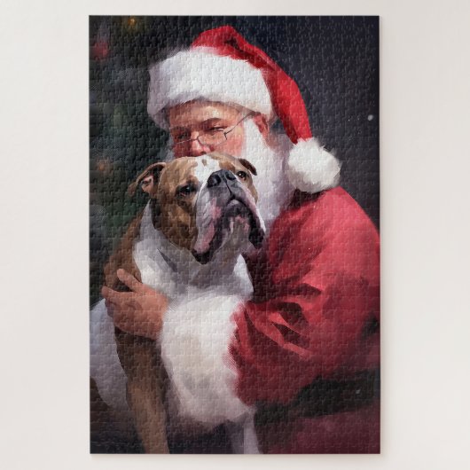 Pitbull mit Weihnachtsmann Weihnachten Puzzle (Vertikal)