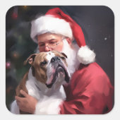 Pitbull mit Weihnachtsmann Weihnachten Quadratischer Aufkleber (Vorderseite)