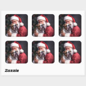 Pitbull mit Weihnachtsmann Weihnachten Quadratischer Aufkleber (Blatt)