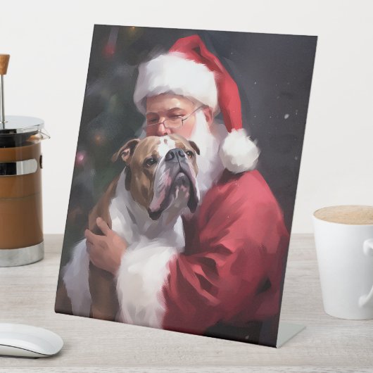 Pitbull mit Weihnachtsmann Weihnachten Sockelschild (In Situ)