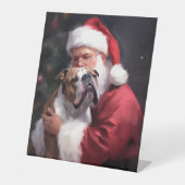 Pitbull mit Weihnachtsmann Weihnachten Sockelschild (Vorderseite)