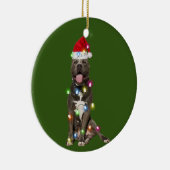 PITBULL mit Weihnachtssaftler-Weihnachtsmannmütze Keramik Ornament (Rechts)