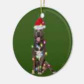 PITBULL mit Weihnachtssaftler-Weihnachtsmannmütze Keramik Ornament (Links)