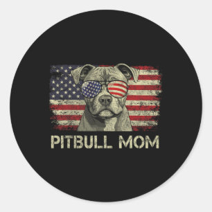 Pitbull-Mutter Hunde Liebhaber Amerikanische Flagg Runder Aufkleber