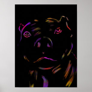 Pitbull Neon Hand Drawn Art Poster