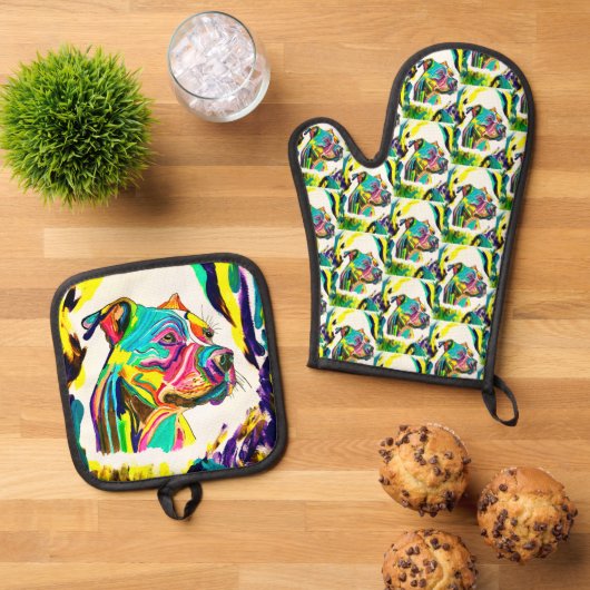 Pitbull Ofenhandschuh & Topflappen-Set (Oben Unten)