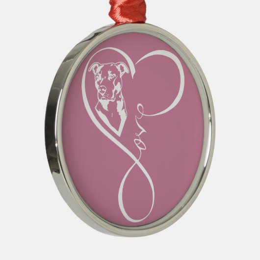 Pitbull perfekter Herzschlag-erstklassige runde Silbernes Ornament (Rechts)