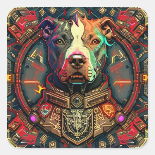 Pitbull " Pittie " Cyberpunk Sticker (Vorderseite)