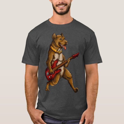 Pitbull Playing Gitarre Funny Pit Bull Pittie T-Shirt (Vorderseite)