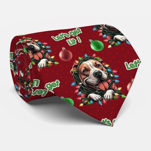 Pitbull Puppy Lasse sich beleuchten Funny Christma Krawatte (Gerollt)