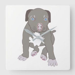 Pitbull Puppy Quadratische Wanduhr