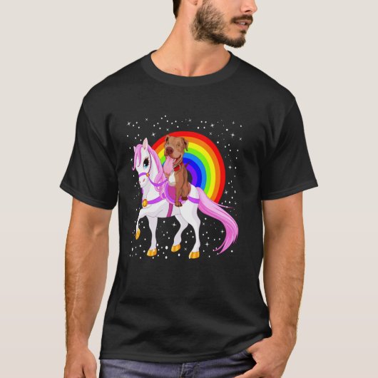 Pitbull Regenbogen Pferd T-Shirt (Vorderseite)