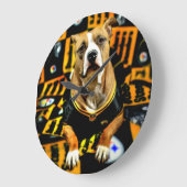 Pitbull Rettungs-Hundefußball-Fanatiker Große Wanduhr (Winkel)