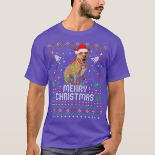 Pitbull Santa Hat Dog Christmas Tree Lights Holida T-Shirt