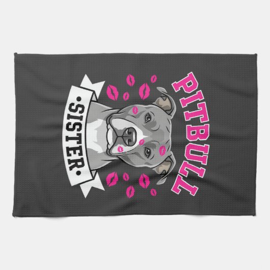 Pitbull-Schwester-Hundefreund-Vektordesign Geschirrtuch (Horizontal)