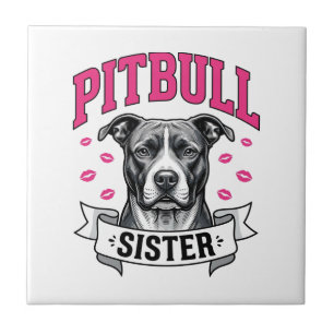 Pitbull-Schwester Vintage-Hundefreund Vektor-Desig Fliese