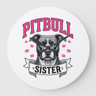 Pitbull-Schwester Vintage-Hundefreund Vektor-Desig Große Wanduhr