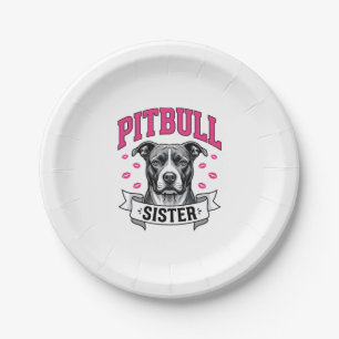 Pitbull-Schwester Vintage-Hundefreund Vektor-Desig Pappteller