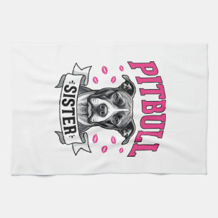 Pitbull-Schwester Vintage-Hundefreund-Vektordesign Geschirrtuch