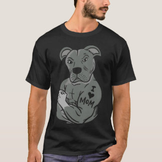 Pitbull Showing tattoo I love Mom boy T-Shirt