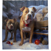 Pitbull Snowy Sleigh Weihnachtsdekor Duschvorhang (Vorderseite)