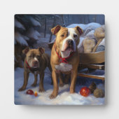 Pitbull Snowy Sleigh Weihnachtsdekor Fotoplatte (Vorderseite)