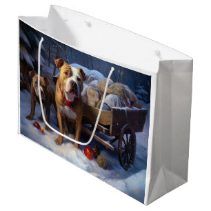 Pitbull Snowy Sleigh Weihnachtsdekor Große Geschenktüte