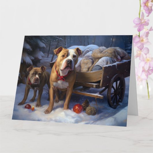 Pitbull Snowy Sleigh Weihnachtsdekor Karte (Orchidee)