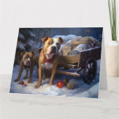 Pitbull Snowy Sleigh Weihnachtsdekor Karte (Vorderseite)