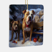 Pitbull Snowy Sleigh Weihnachtsdekor Keramikornament (Rechts)