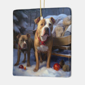 Pitbull Snowy Sleigh Weihnachtsdekor Keramikornament (Links)