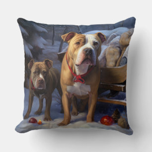 Pitbull Snowy Sleigh Weihnachtsdekor Kissen
