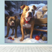 Pitbull Snowy Sleigh Weihnachtsdekor Leinwanddruck (Insitu (Holzboden))