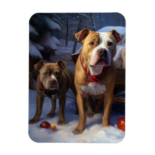 Pitbull Snowy Sleigh Weihnachtsdekor Magnet