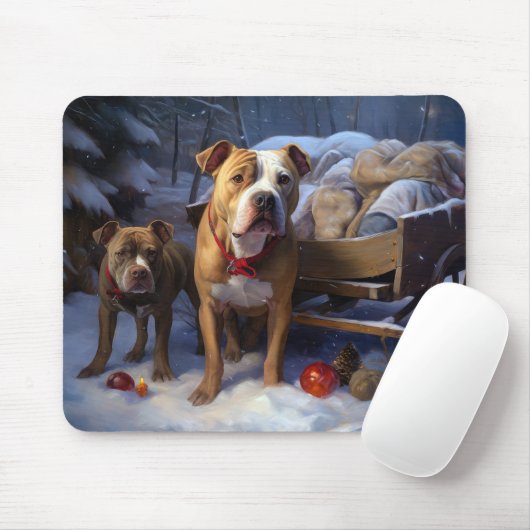 Pitbull Snowy Sleigh Weihnachtsdekor Mousepad (Mit Mouse)