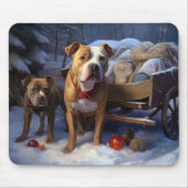 Pitbull Snowy Sleigh Weihnachtsdekor Mousepad (Vorne)