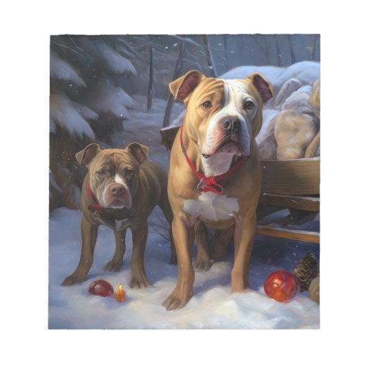Pitbull Snowy Sleigh Weihnachtsdekor Notizblock (Vorderseite)