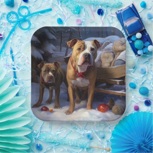 Pitbull Snowy Sleigh Weihnachtsdekor Pappteller (Party)