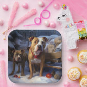 Pitbull Snowy Sleigh Weihnachtsdekor Pappteller (Party)