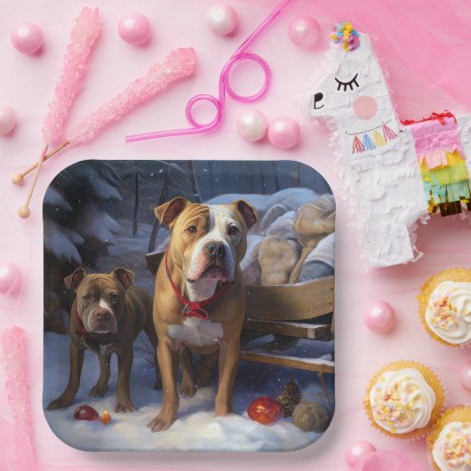 Pitbull Snowy Sleigh Weihnachtsdekor Pappteller (Party)